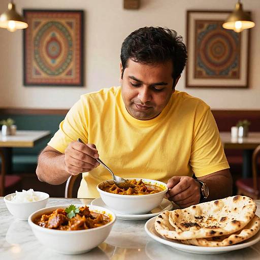 Fat Indian Man Eating Curry