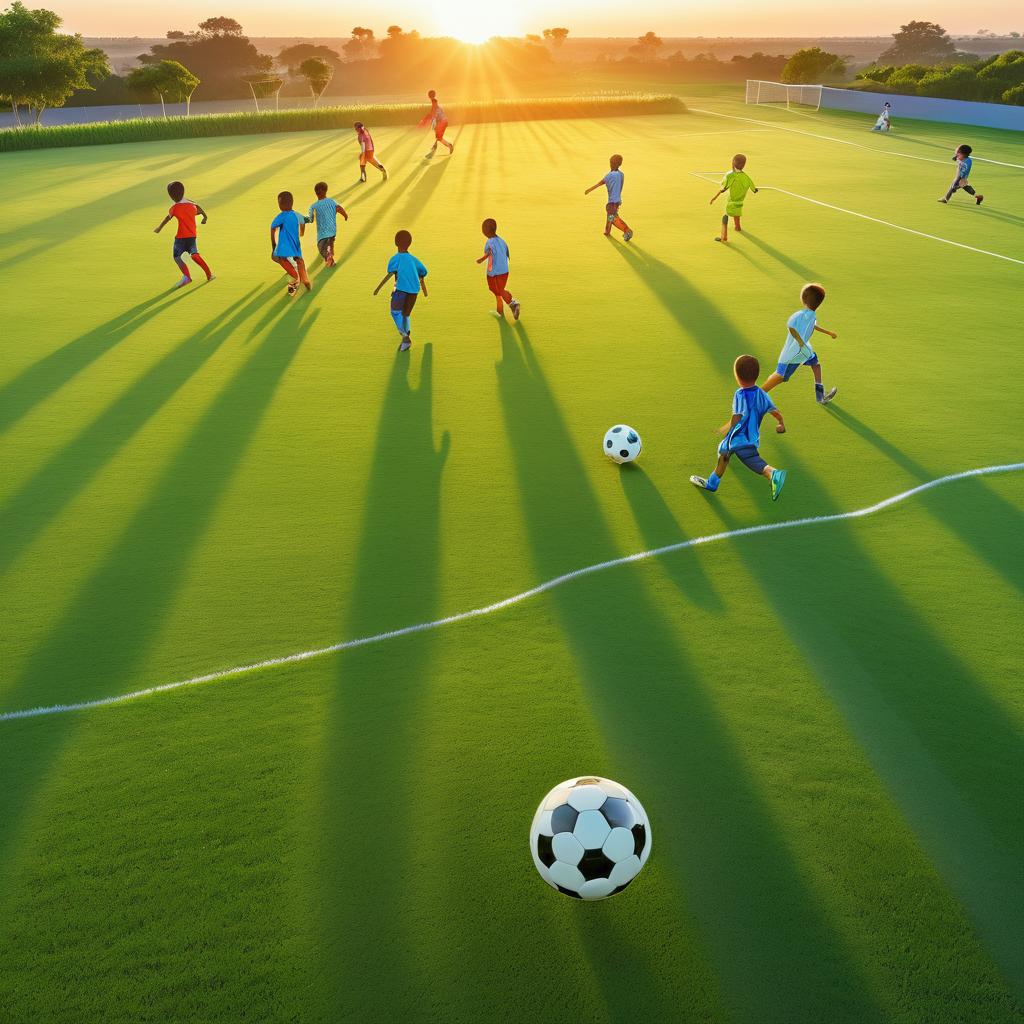 Children's Soccer Game at Sunset