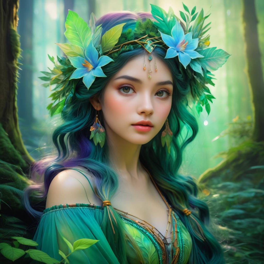 Ethereal Forest Nymph Portrait in Bohemian Style