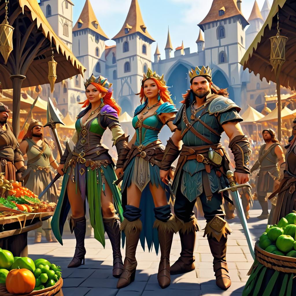 D&D Marketplace Scene with Fantasy Characters