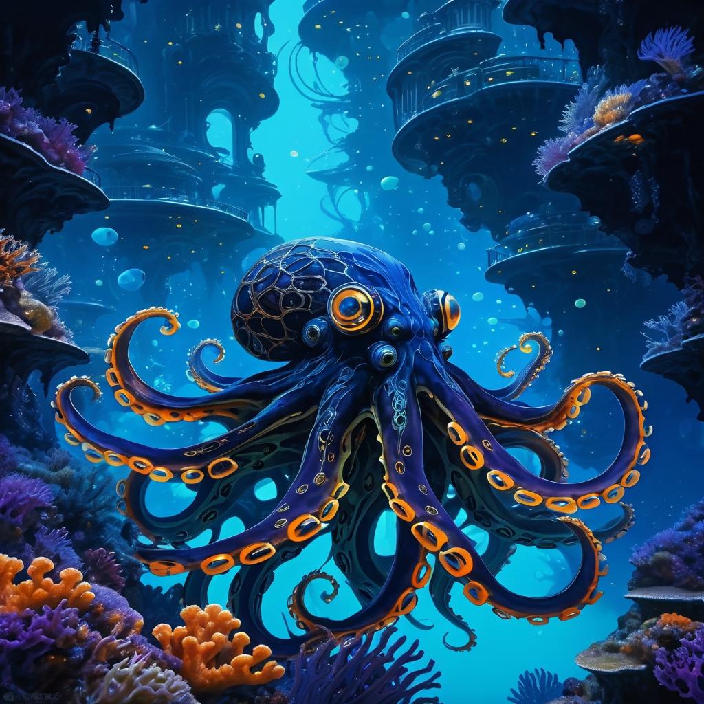 Surreal Cybernetic Octopus Portrait Art