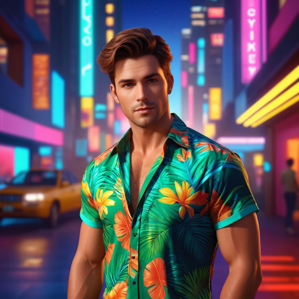 Stylish Man Under Neon City Lights