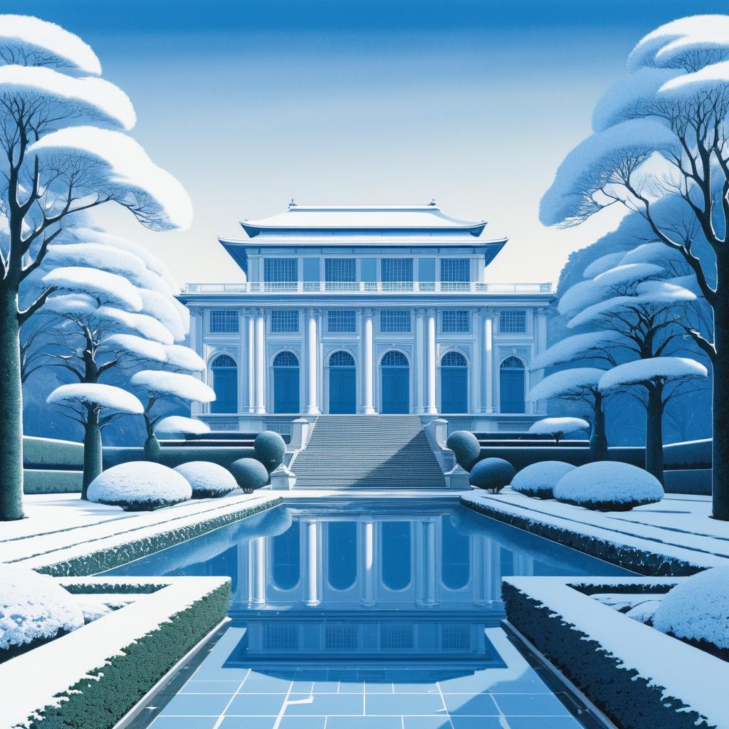 Neoclassical Library in Winter Garden