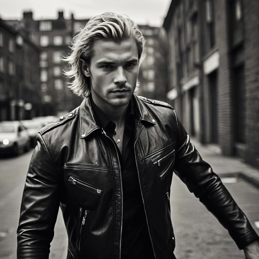 Stylish Portrait of Muscular Man in Leather