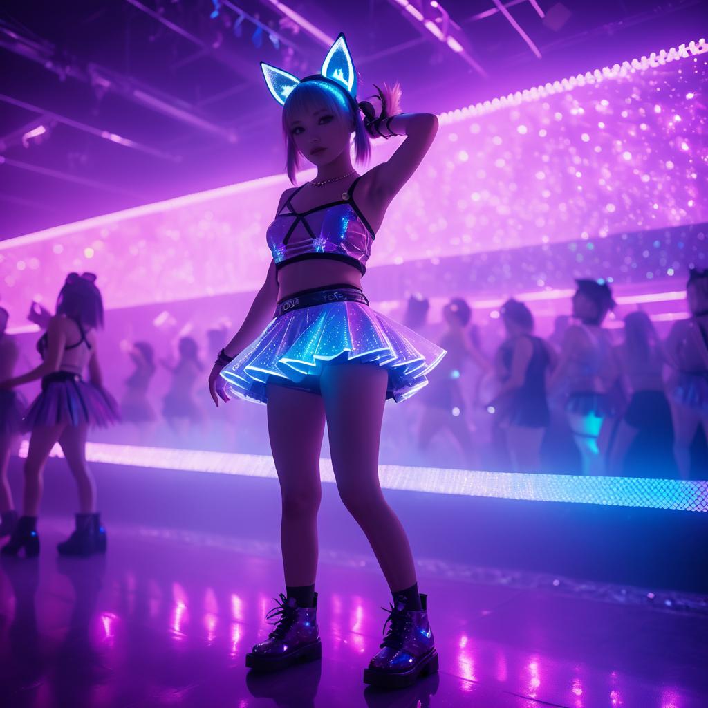 Neonpunk Fox Girl Dancing at Rave