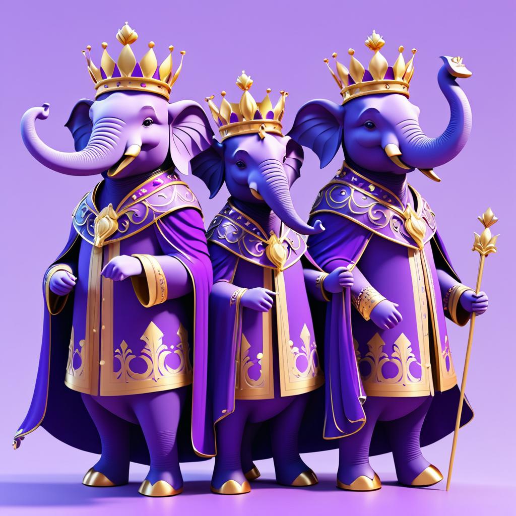 Regal Elephants in Whimsical Royal Attire