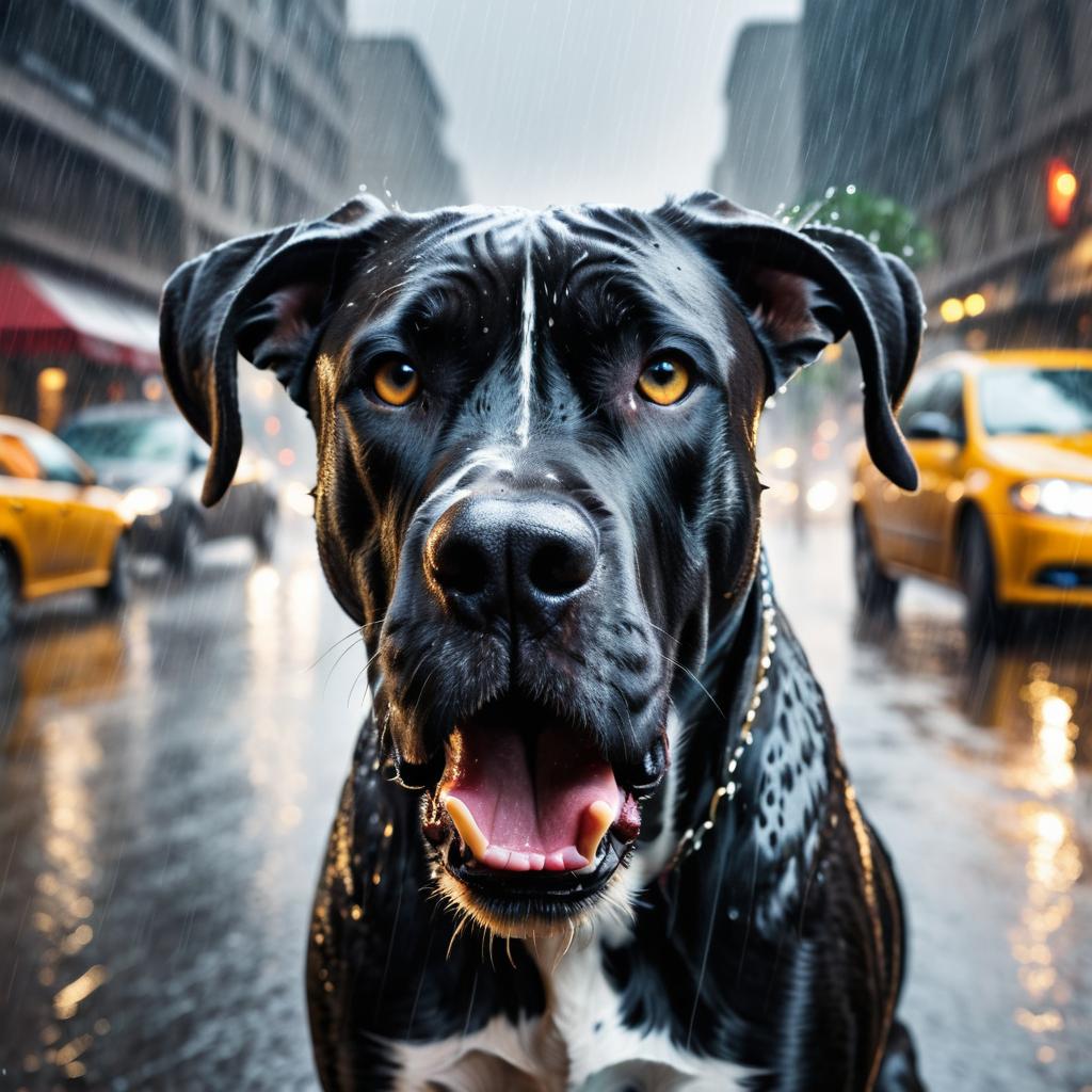 Angry Great Dane Close-Up in Rain