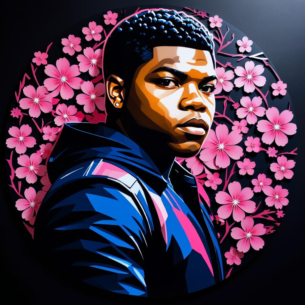 Blooming Sakura Stencil Art of John Boyega