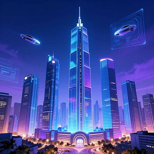 Futuristic Neon Cityscape with Flying Vehicles