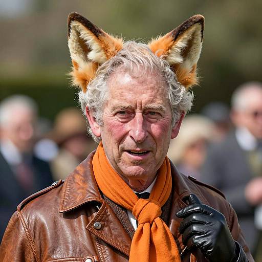 Elderly man with fox ears costume