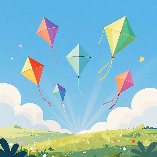 Colorful Kites Over Open Field