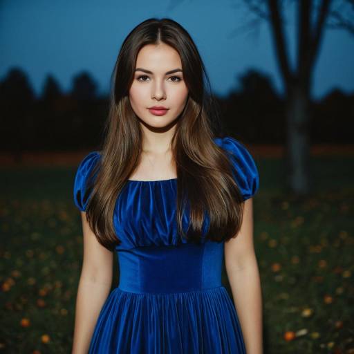 Elegant Girl in Dark Blue Halloween Dress