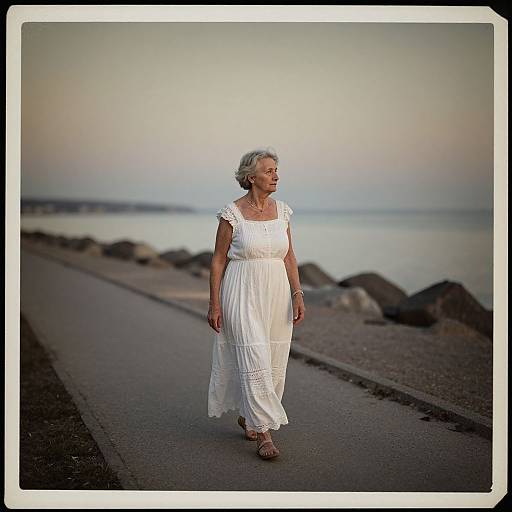 Elderly Woman by Seaside at Dawn