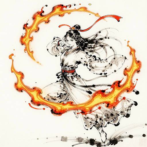 Xianxia Female Fire Dancer in Ink Style