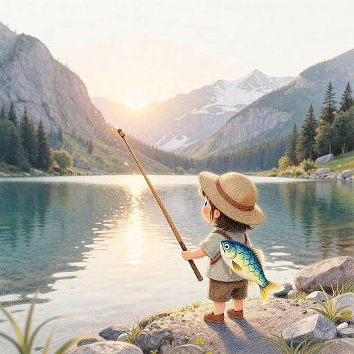 Dreamy Crystal-Clear Mountain Lake Sketch