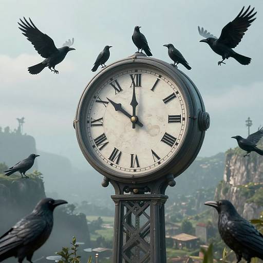Surreal Cyberpunk Clock with Crows