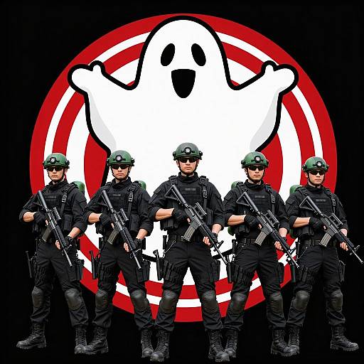 Soldiers and Cartoon Ghost in Contrast