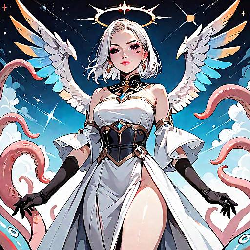 Anime Girl with Halo and Tentacles