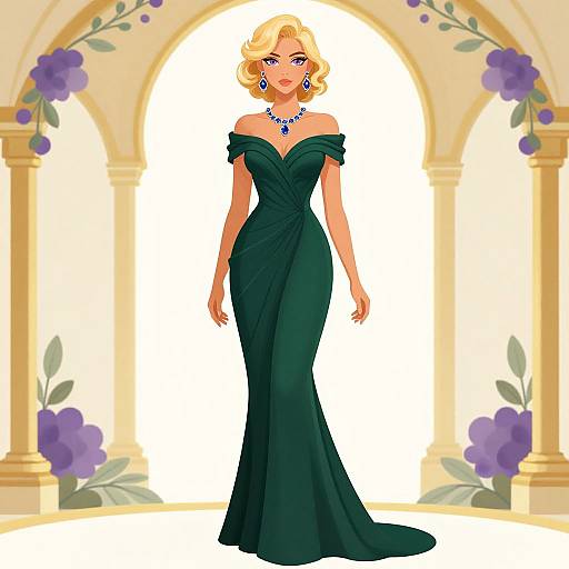 Elegant Woman in Forest Green Gown