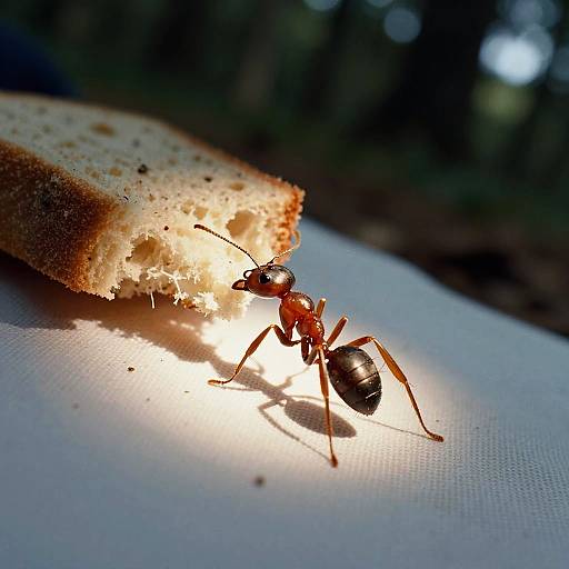 Cinematic Close-Up of Ant Stealing Bread