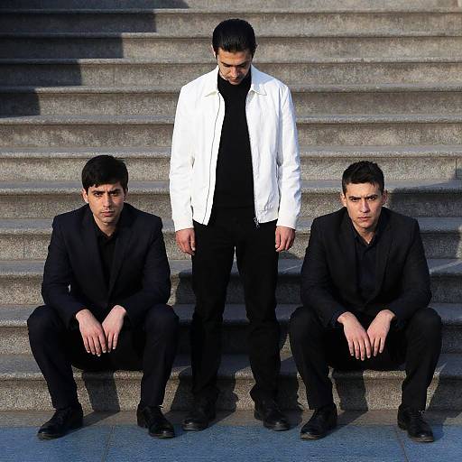 Three Men on Stone Steps Contrast