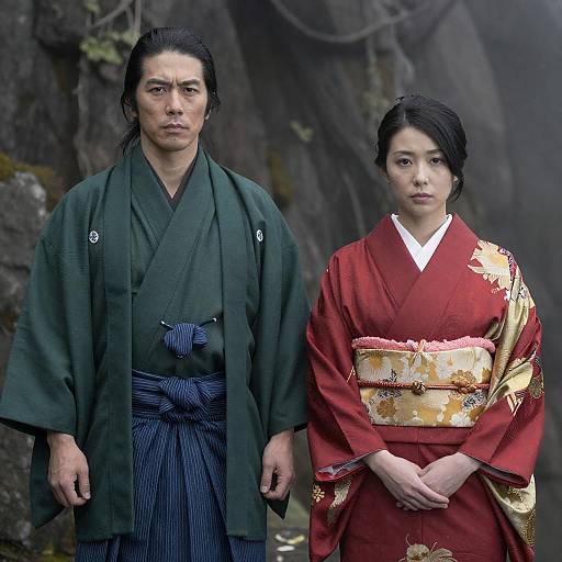 East Asian Couple in Traditional Japanese Kimono