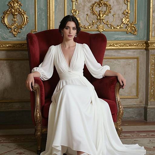 Elegant Woman in Red Armchair