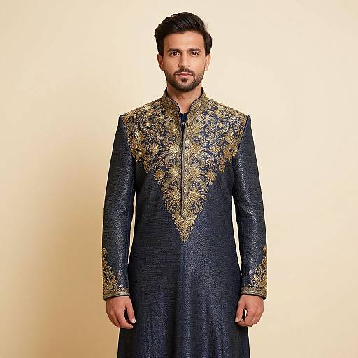 Man in Blue and Gold Sherwani