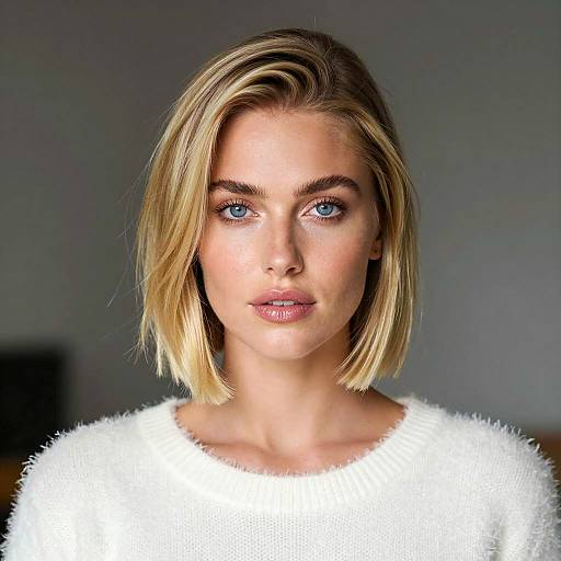 Blonde Bob Woman in Fuzzy Top