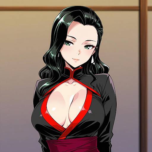 Illustration of Asami sato, avatar legends in the style of Harigane shinshi