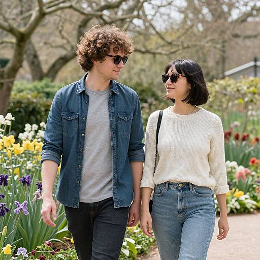 Couple Strolling Through Spring Garden
