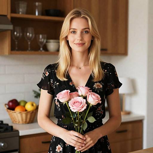 Blonde Woman in Cozy Kitchen Setting