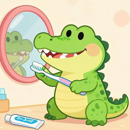 Cute Alligator Brushing Teeth Illustration