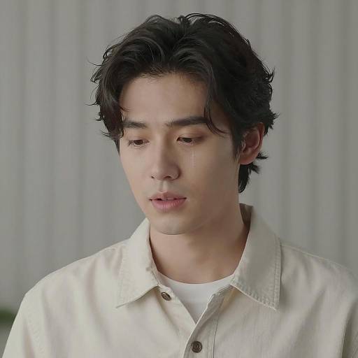 Pensive Man with Tearful Expression