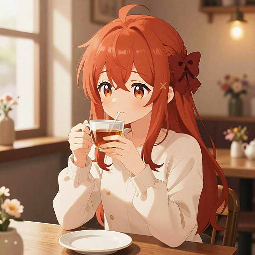 Cozy Anime Girl in Cafe