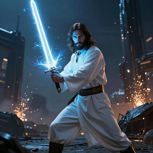 Jesus with Glowing Energy Blade