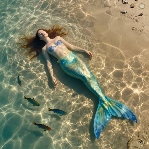 Surreal Mermaid with Melting Clocks