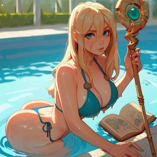 Blonde Beauty in a Blue Bikini