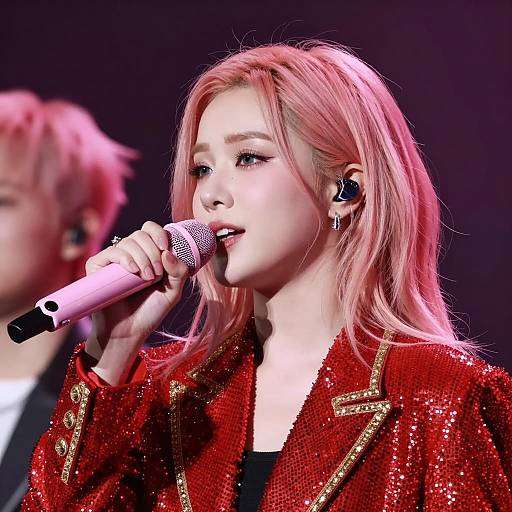Vibrant Singer with Pink Hair and Microphone
