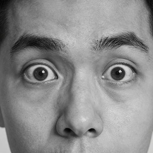 Surprised Man's Face in Black and White
