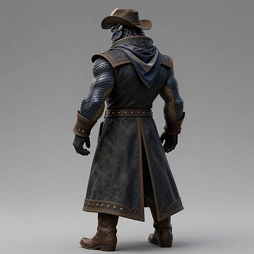 Muscular Anthro Dragon Cowboy Backview