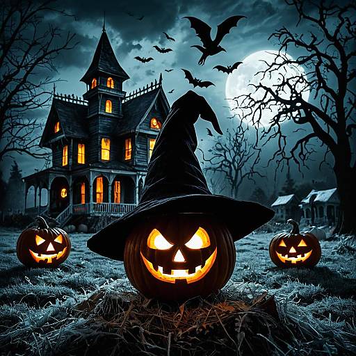 Spooky Halloween Jack-o'-Lantern with Witch Hat