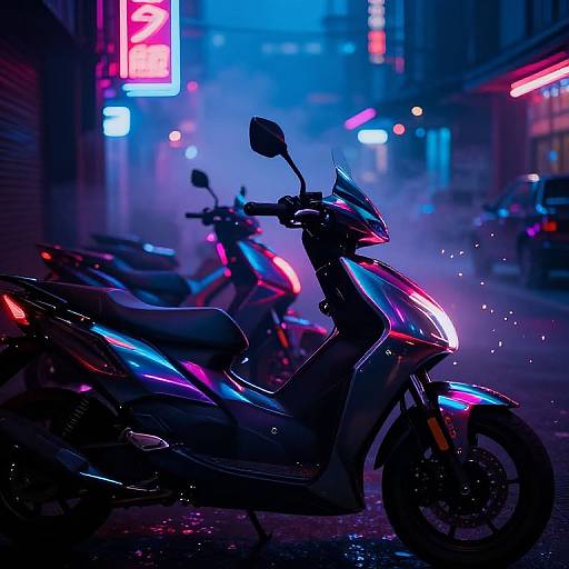 Cyberpunk Neon Reflections on Motorcycles