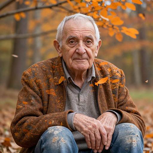 Elderly Man with Autumn Double Exposure