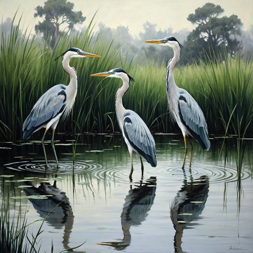 Majestic Herons in Abstract Impressionism Majestic Herons in Abstract Impressionism