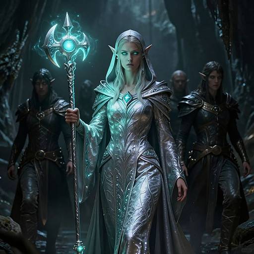 Half-Elf Cleric Leading Adventurers