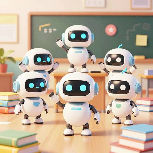 Cute AI Robots in Classroom