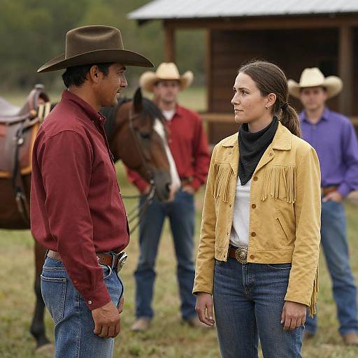 Western Couple Beside Decorated Horse
