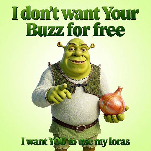 Digital meme featuring a green, smiling ogre in medieval clothes, holding a red onion, with bold green text: 