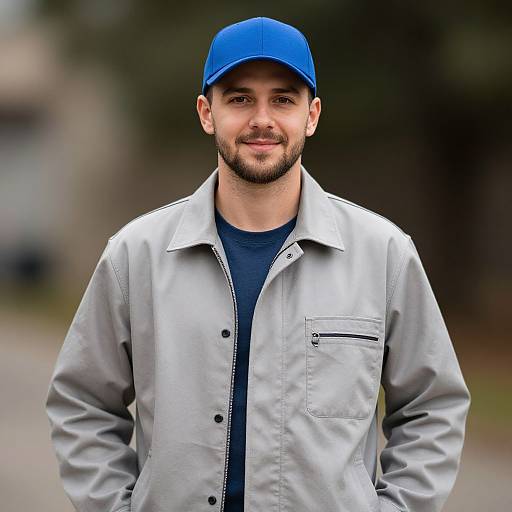 Realistic Man in Blue Headwear Outdoors